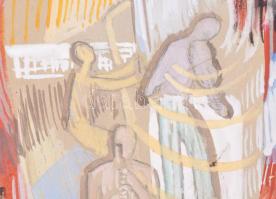 Bor Pál (1889-1982): Zenekar. Vegyes technika, papír. Jelzés nélkül. Laza paszpartuban. 25×17,5 cm