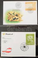 Modern külföldi anyag, benne különlegességek, arany és ezüst fóliás bélyegek, hologramos, textil, fa...