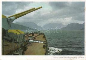 Military WWII German Cruiser in the Norwegian Fjords