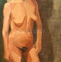 Móricz Margit (1902-1990): Kubista akt. Olaj, vászon, faroston. Jelzés nélkül. hátoldalán Műcsarnok ...