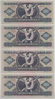 1975. 20Ft (4x) sorszámkövetők "C 002 199101 - C 002 199104" T:XF, egyhajtásosak, hullámos...