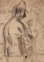 Bartha László (1908-1998): Halász (1932 és 1940 között). Szén, papír. Jelzés nélkül. 41,5×35 cm. Üve...