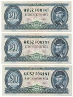 1975. 20Ft (3x) sorszámkövetők "C 137 254520 - C 137 254522" T:XF, egyhajtásosak, hullámos papír Adamo F16