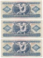 1975. 20Ft (3x) sorszámkövetők "C 137 254520 - C 137 254522" T:XF, egyhajtásosak, hullámos...