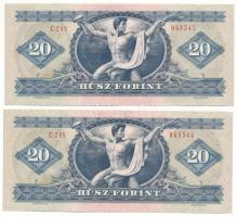 1975. 20Ft (2x) egyugrásos sorszámkövetők "C 248 068542, C 248 068544" T:XF, egyhajtásosak...