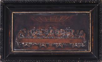 Az utolsó vacsora, réz dombormű fa keretben. ca 1900 13x25 cm, 34x22 cm