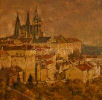Vlastimil Piha (1920-): Prágai panoráma. Olaj, tempera, karton. Jelezve bal lent (halványan). Kisebb...