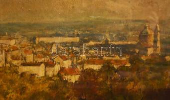 Vlastimil Piha (1920-): Prágai panoráma. Olaj, tempera, karton. Jelezve bal lent (halványan). Kisebb...