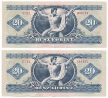 1975. 20Ft (2x) sorszámkövetők "C 368 088194 - C 368 088195" T:XF, egyhajtásosak, hullámos...