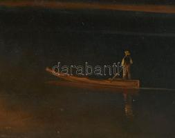 Olvashatatlan jelzéssel: Csónakos a tavon. Olaj, vászon. 54,5×68,5 cm. Dekoratív fakeretben