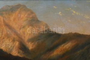 Olvashatatlan jelzéssel: Csónakos a tavon. Olaj, vászon. 54,5×68,5 cm. Dekoratív fakeretben