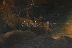 Olvashatatlan jelzéssel: Csónakos a tavon. Olaj, vászon. 54,5×68,5 cm. Dekoratív fakeretben