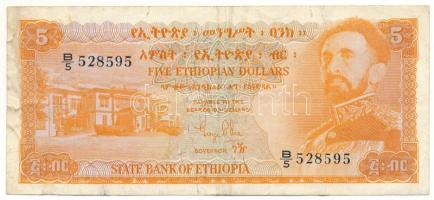Etiópia DN (1956-1959) 5B "B/5 528595" T:F felső él mentén két kisebb szakadás Ethiopia ND (1956-1959) 5 Birr "B/5 528595" C:F two tears along the upper edge Krause 19.