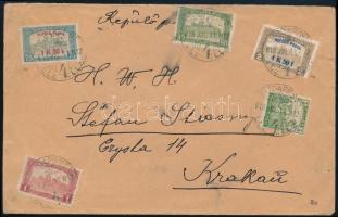 1918.07.11. Repülő posta sor + kiegészítő bérmentesítés légi levélen Krakkóba az ismert Stiasny levelezésből (min. 100.000) / Mi 210-211 + additional franking on airmail cover to Krakow.