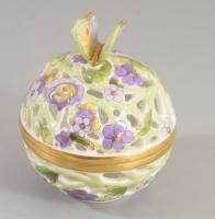 Herendi áttört porcelán bonbonniere. Kézzel festett, jelzett, hibátlan 8 cm