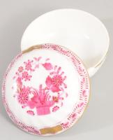 Herendi Indiai kosár mintás bonbonniere és fonott kosár. Kézzel festett, jelzett, hibátlan d: 6 cm, ...