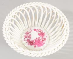 Herendi Indiai kosár mintás bonbonniere és fonott kosár. Kézzel festett, jelzett, hibátlan d: 6 cm, ...