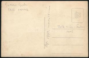 1933 Gömbös Gyula (1886-1936) miniszterelnök a TESZ székház erkélyén, hátoldalon feliratozott fotó, ...