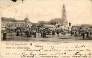1900 Nagyvárad, Oradea; Szent László tér, Deutsch, Weinberger Jakab üzlete, piac. Helyfi László kiadása / square, shops, market (EK)