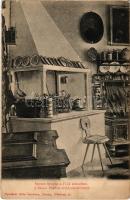 Kassa, Kosice; Kuruc konyha a 17. században. A Rákóczi-ereklyekiállításból. Nyulászi Béla kiadása / Kuruc kitchen from the 17th century at the Rákóczi relic exhibition, interior (EK)