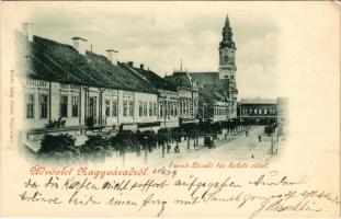 1899 Nagyvárad, Oradea; Szent László tér keleti oldal, Szálloda a Fekete Sashoz, Weinberger Jakab üzlete. Láng József kiadása / square, hotel, shops (EK)