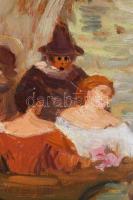 Jelzés nélkül, XIX. sz. vége/XX. sz. eleje: Társaság a csónakban (vázlat). Olaj, fa. Hátoldalán tájr...