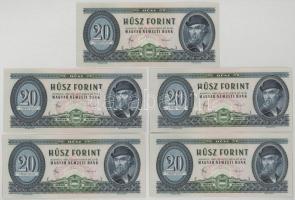 1975. 20Ft (5db) 4x sorszámkövetők + egy közeli sorszám "C 353 045160 + C 353 045162 - C 353 045165" T:AU hullámos papír Adamo F16