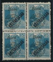 Nagyvárad 1919 Károly/Köztársaság 25f négyestömb, Bodor vizsgálójellel