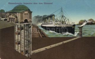 Hamburg the giant steamer Imperator above the Elbe Tunnel
