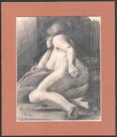 Reuter Ágoston (1893-1966): Fekvő női akt, 1920. Ceruza, papír. Jelezve balra lent Paszpartuban. 20,5×16,5 cm.