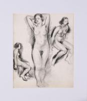 Reuter Ágoston (1893-1966), 2 db mű: Női aktok. Szén, papír. Egyik jelzett és datált (Reuter 923), másik jelzés nélkül. Paszpartuban. 25×17,5 és 22,5x27,5 cm.