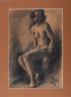 Reuter Ágoston (1893-1966), 2 db mű: Női aktok. Szén, papír. Egyik jelzett és datált (Reuter 923), m...