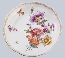 Meissen antik kézzel festett teás csésze, aljjal, jelzett, aranyozáson kopással, csészén lepattanáss...