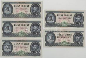 1975. 20Ft (5x) közeli sorszámok "C 388 094434 - C 388 094493" T:XF Adamo F16