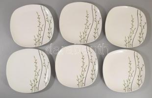 6 darab virágmintás süteményes tányér, jelzett, 19x19 cm