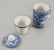 Kínai mintás fedeles teázó edény, m: 15 cm