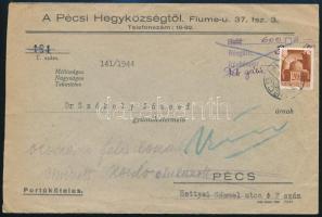 1944.06.07. Visszaküldött levél a hátoldalon "Szabályellenes." jelzéssel, kézzel írt "vissza feladónak, címzett zsidó elutazott" felirattal