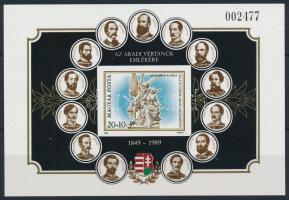 1989 Az aradi vértanúk emlékére vágott blokk (4.500)