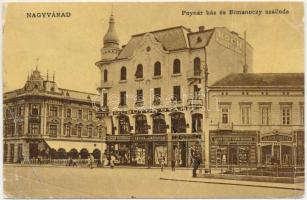 1909 Nagyvárad, Oradea; Poynár ház és Rimanóczy szálloda, Koch Testvérek, Erdős és Grünfeld, Jelinek Ferenc üzlete, Műbútorgyár, fogorvosi rendelő, China ezüst gyári raktár. Klein Sándor és Vilmos kiadása / palace, hotel, shops, furniture factory, dentist's office, silverware warehouse (EB)