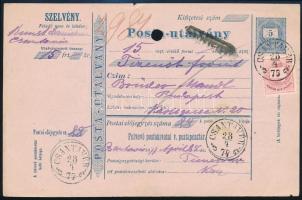 1877 Postautalvány 5kr díjkiegészítéssel, "CSANTAVÉR"