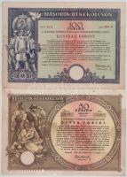 1951. Budapest "Második Békekölcsön" nyereménykölcsön 100Ft-ról szárazpecséttel "5061 0804/B" + 1953. "Negyedik Békekölcsön - a Magyar Népköztársaság nyereménykölcsöne" 50Ft értékben, "32332 05/B" T:VG