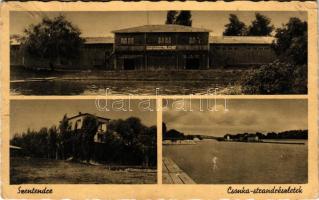 Szentendre, Csonka strand részletek, "A szabad Dunában fürdeni szigorúan TILOS!" felirat. Ritsmann Jánosné kiadása (gyűrődések / creases)