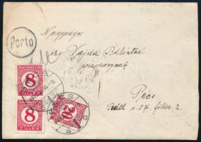 1933 Levél bélyeghiány miatt 28f portóval, hátoldalon Arcképek 2f bélyeg