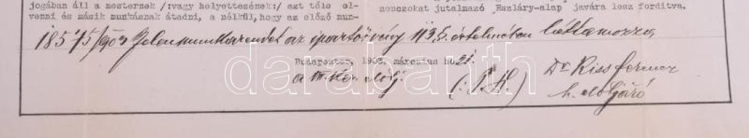 1903 Gyári munkarend a Rieger Testvérek orgona műépítési intézetében, 32,5x33,5 cm