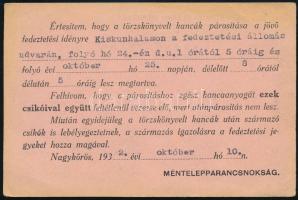 1932 Nagykőrös, M. kir. Nagykőrösi Állami Méntelep parancsnokságának értesítése kancák fedeztetéséről