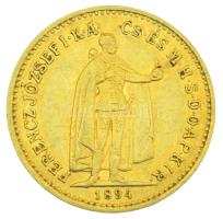 1894KB 10K Au "Ferenc József - Fiume címer" (3,38g/0,900) T:XF Hungary 1894KB 10 Korona Au "Franz Joseph - Fiume" (3,38g/0,900) C:XF Adamo #K8, Krause KM#485