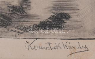 Kernstok Károly jelzéssel: Itatás. Rézkarc, papír, foltos, üvegezett fakeretben. 20x29 cm