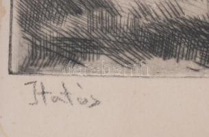 Kernstok Károly jelzéssel: Itatás. Rézkarc, papír, foltos, üvegezett fakeretben. 20x29 cm