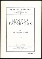 Balogh Ilona: Magyar Fatornyok. Néprajzi Füzetek 1. A Sóstói Múzeumfalu Kiskönyvtára 2. Szerk.: Páll István. Nyíregyháza - Sóstófürdő, 1994, Múzeumfalu Baráti Köre. Számozott (013./500) példány. Hasonmás kiadás. Kiadói papírkötés.