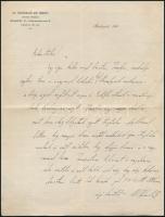 cca 1900 Bp., Dr. Rózsavölgyi Manó ügyvédi irodája fejléces levélpapírjára írt levél, érdekes tartalommal (a szerző Cambridge-ben egyetemi tanárként dolgozó angol barátjának látogatásáról, akivel Erdélybe tervez utazni ,,a nemzetiségi kérdés tanulmányozása végett"), egy beírt oldal, Wolfner (?) aláírással